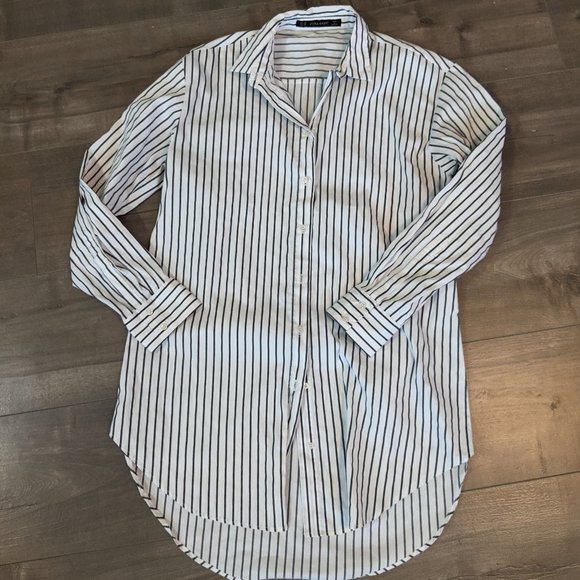 Zara Long Oversized Striped Button Down Blouse - Picture 8 of 8